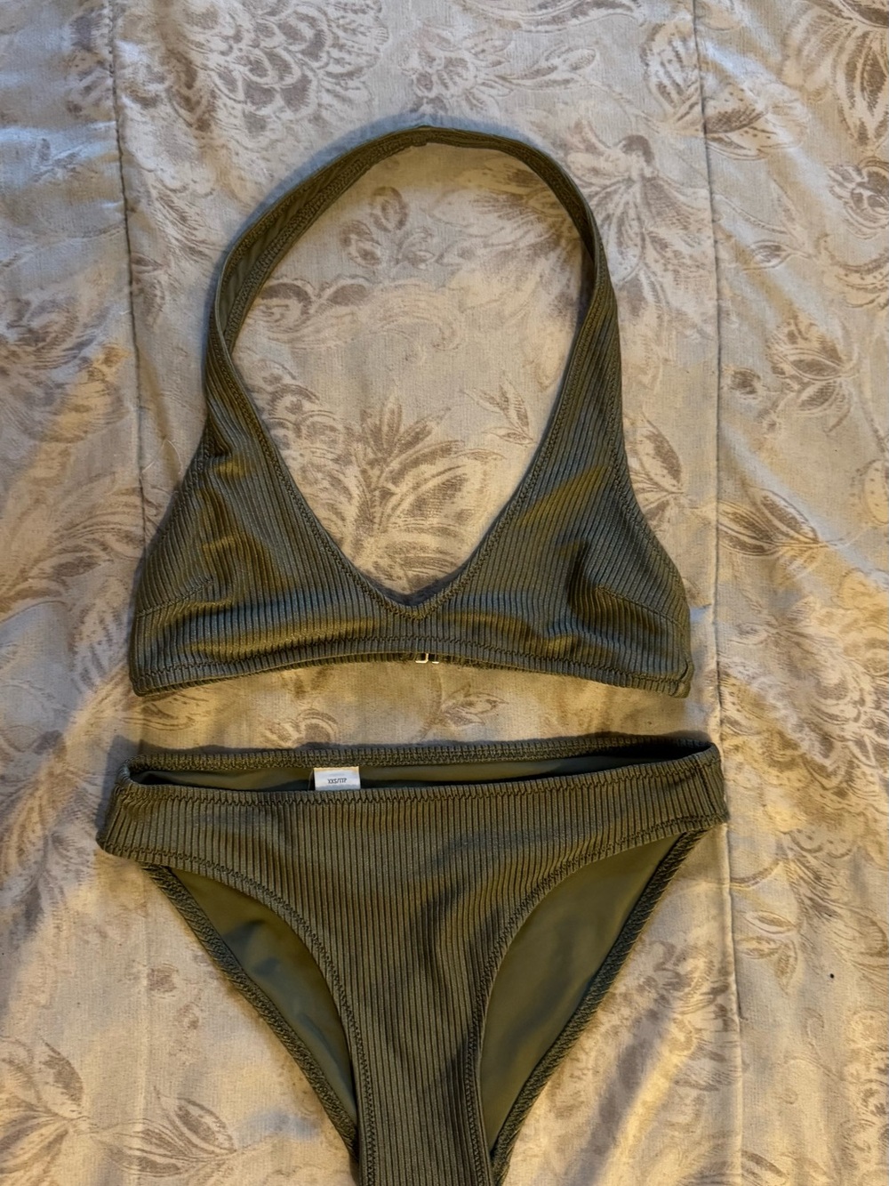 aerie Olive Ribbed Halter Bikini Set